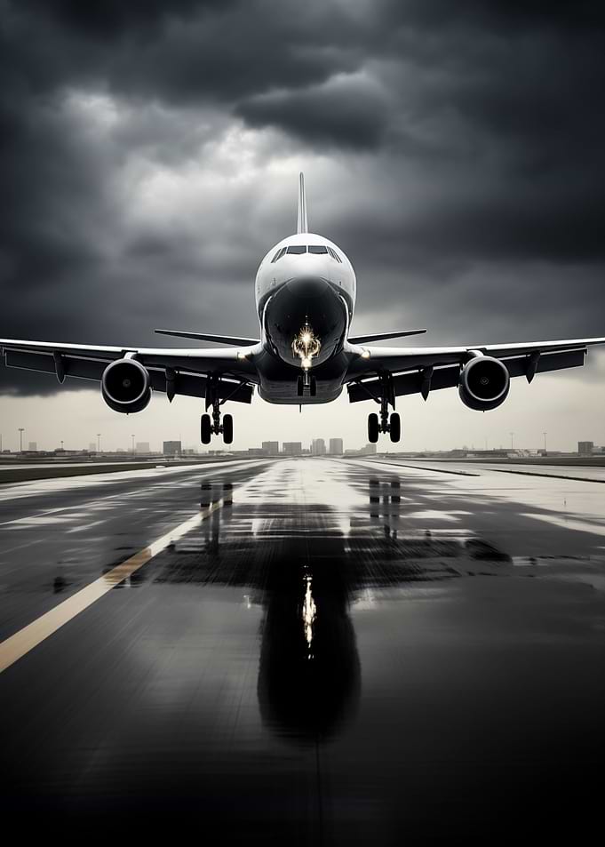 Airliner Take Off Rainy