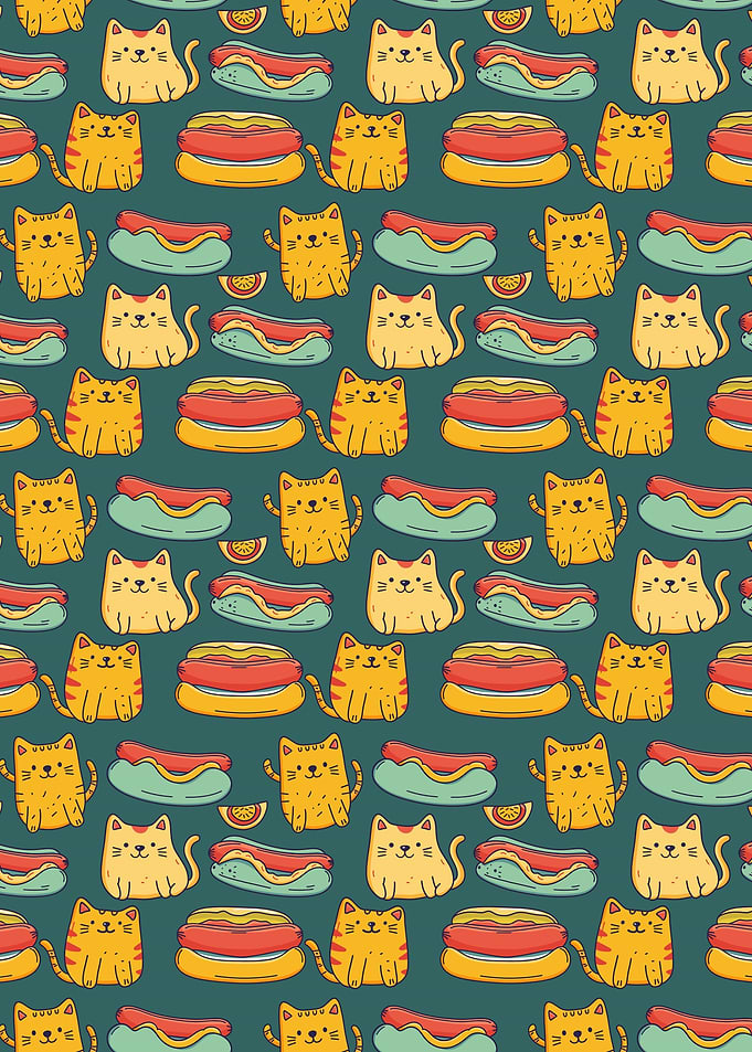 Cats With Hot Dog Pattern