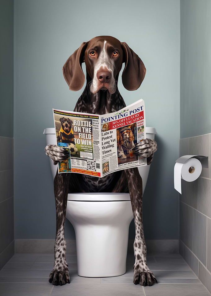 German Pointer on Toilet