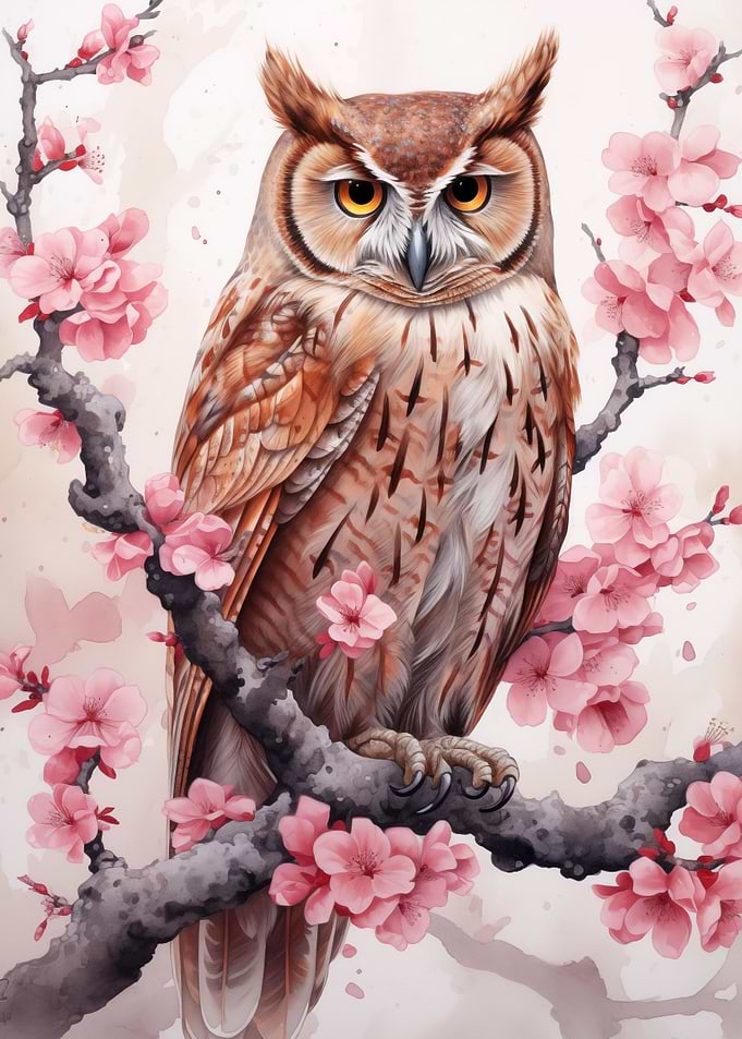 Cherry Blossom Owl Bird