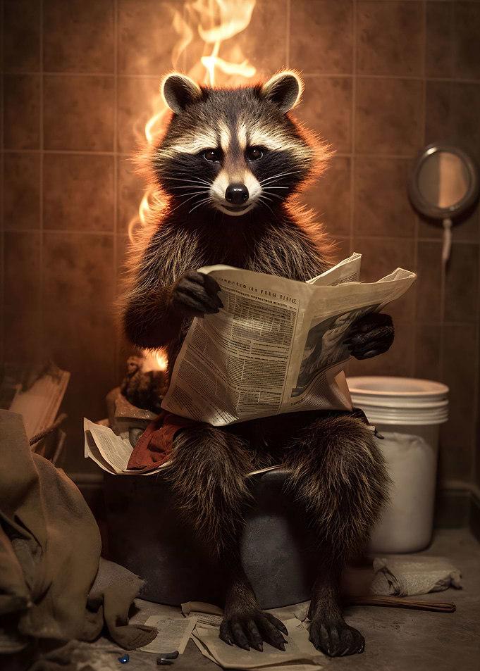 Raccoon Toilet Newspaper