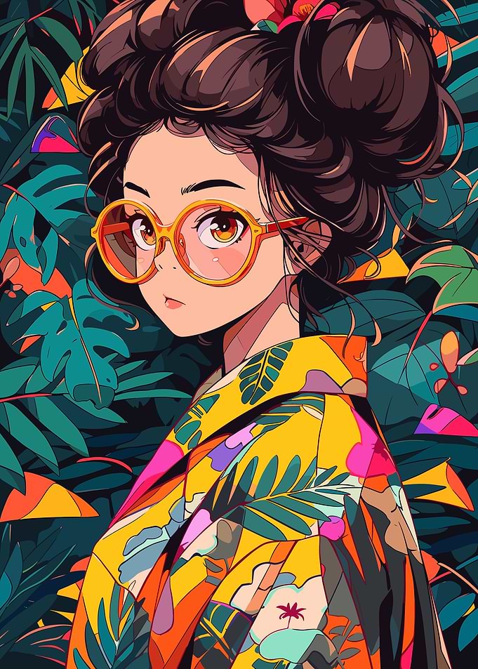 Nerd Anime Girl in Jungle