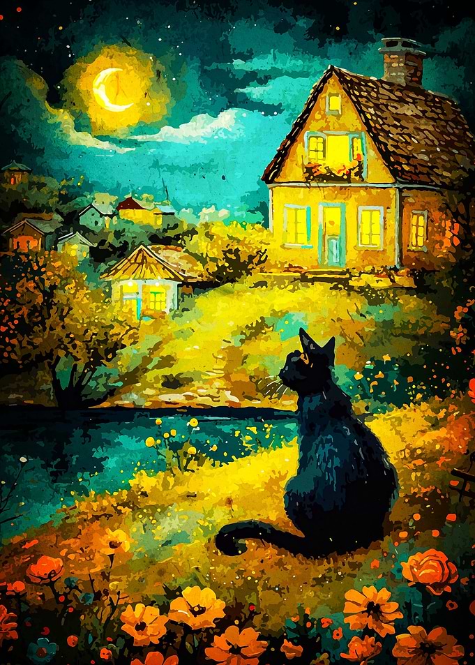 cat mon night animal