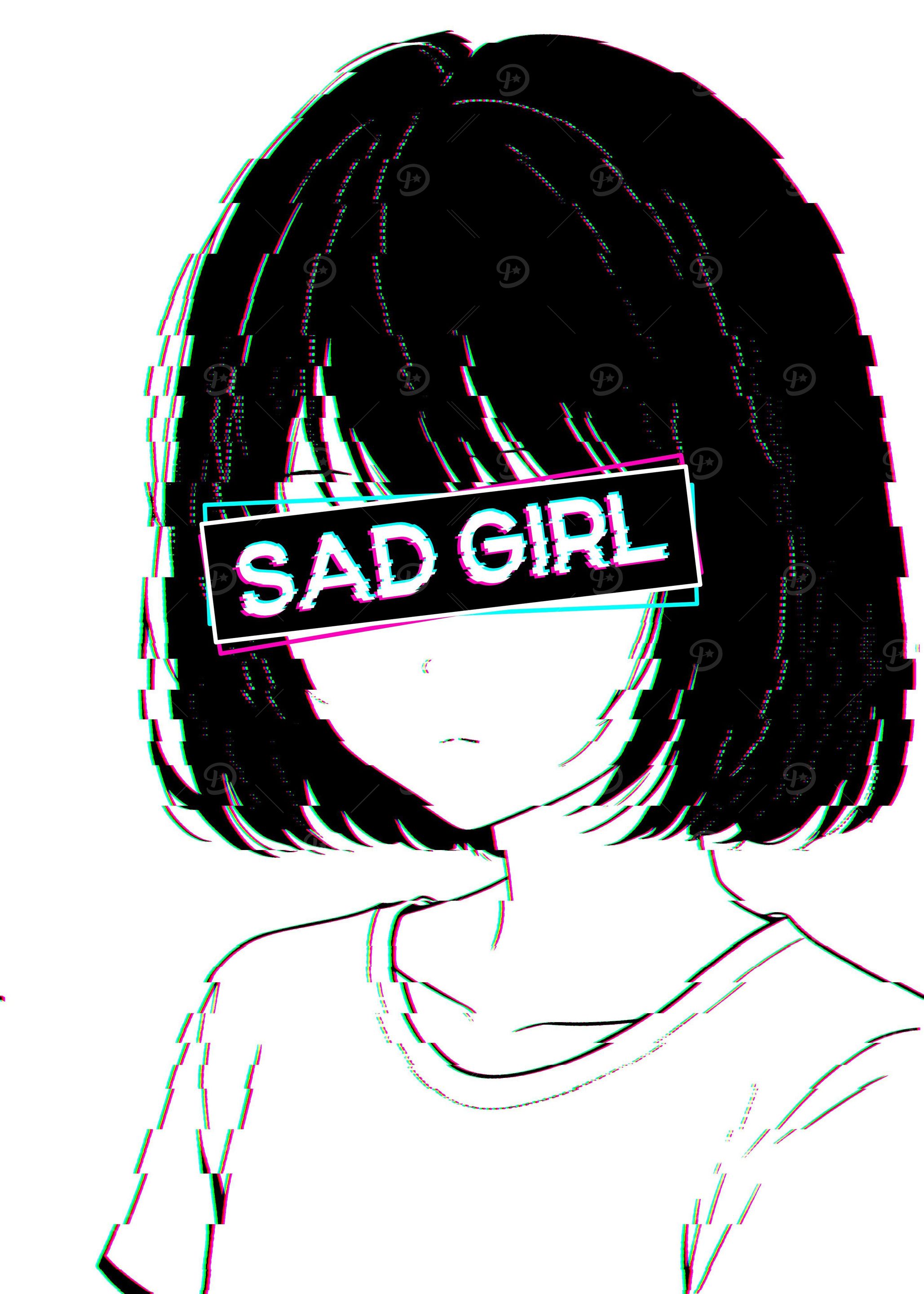 Sad Girl Anime Glitch Art