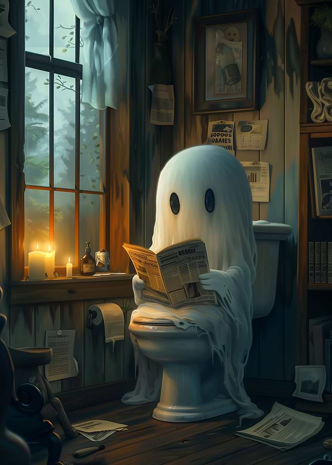 Cute Ghost on the Toilet
