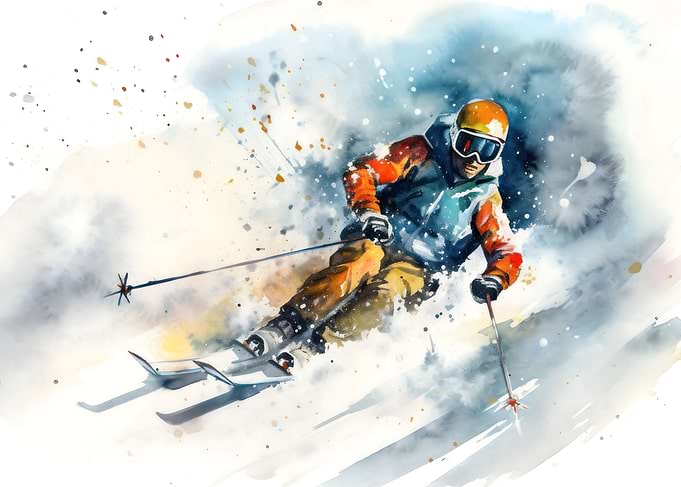 Vintage Skiing Watercolor