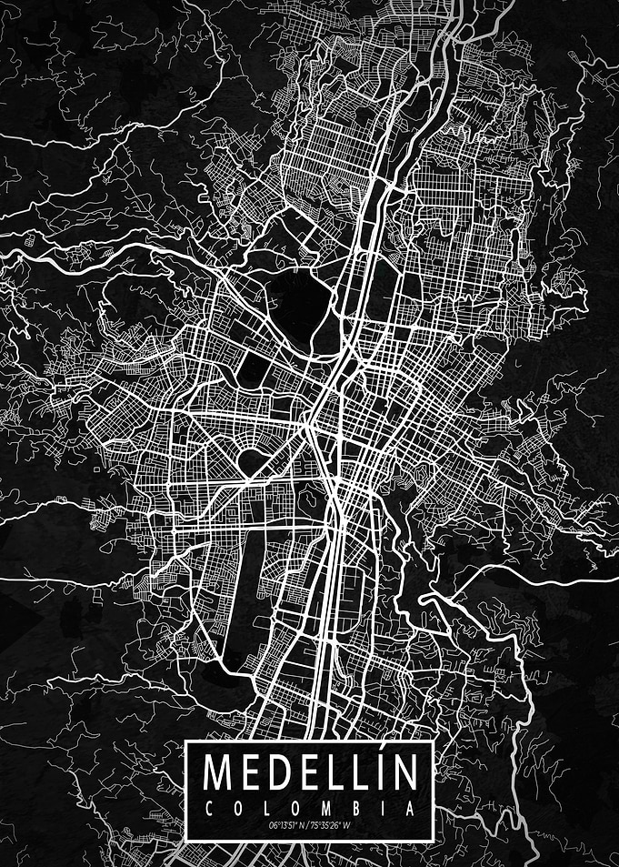 Medellin City Map Dark