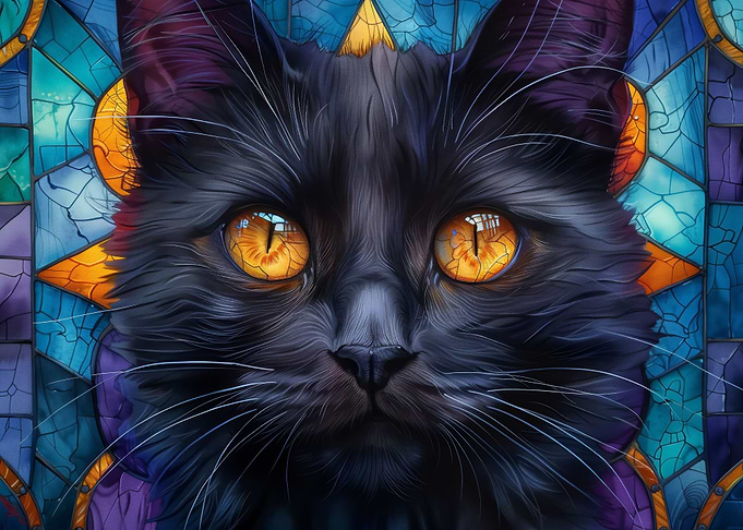 Fantasy Stained Glass Cat