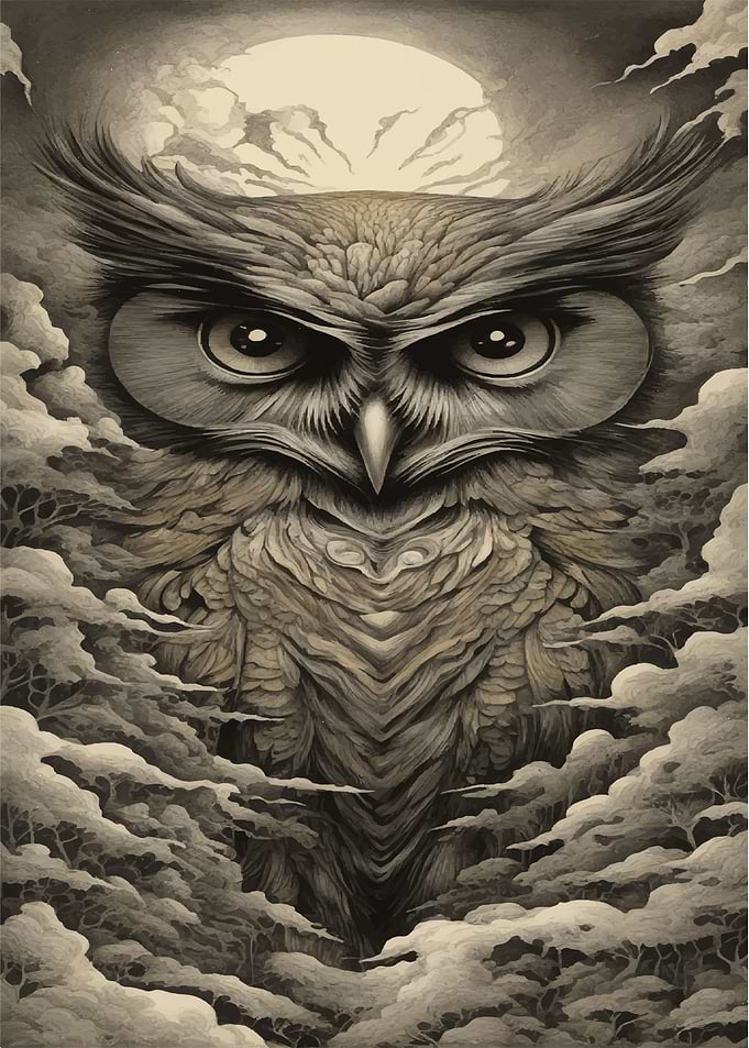 Bird owl watercolor