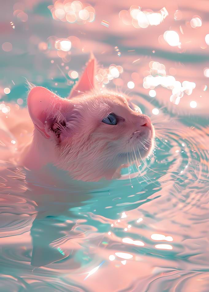 Cat Swimming in Pool