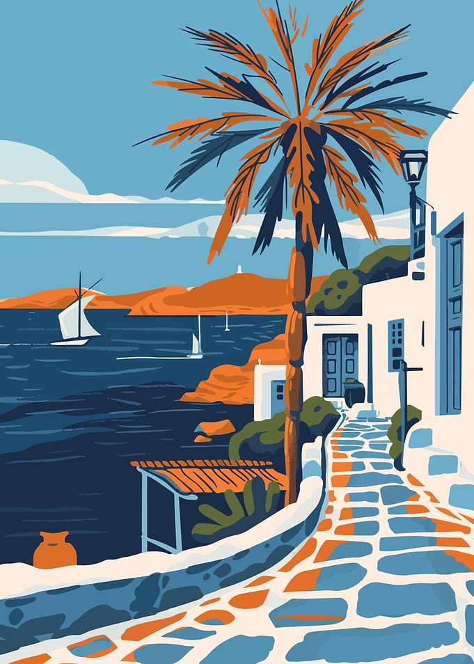 Mykonos Greece Travel Art