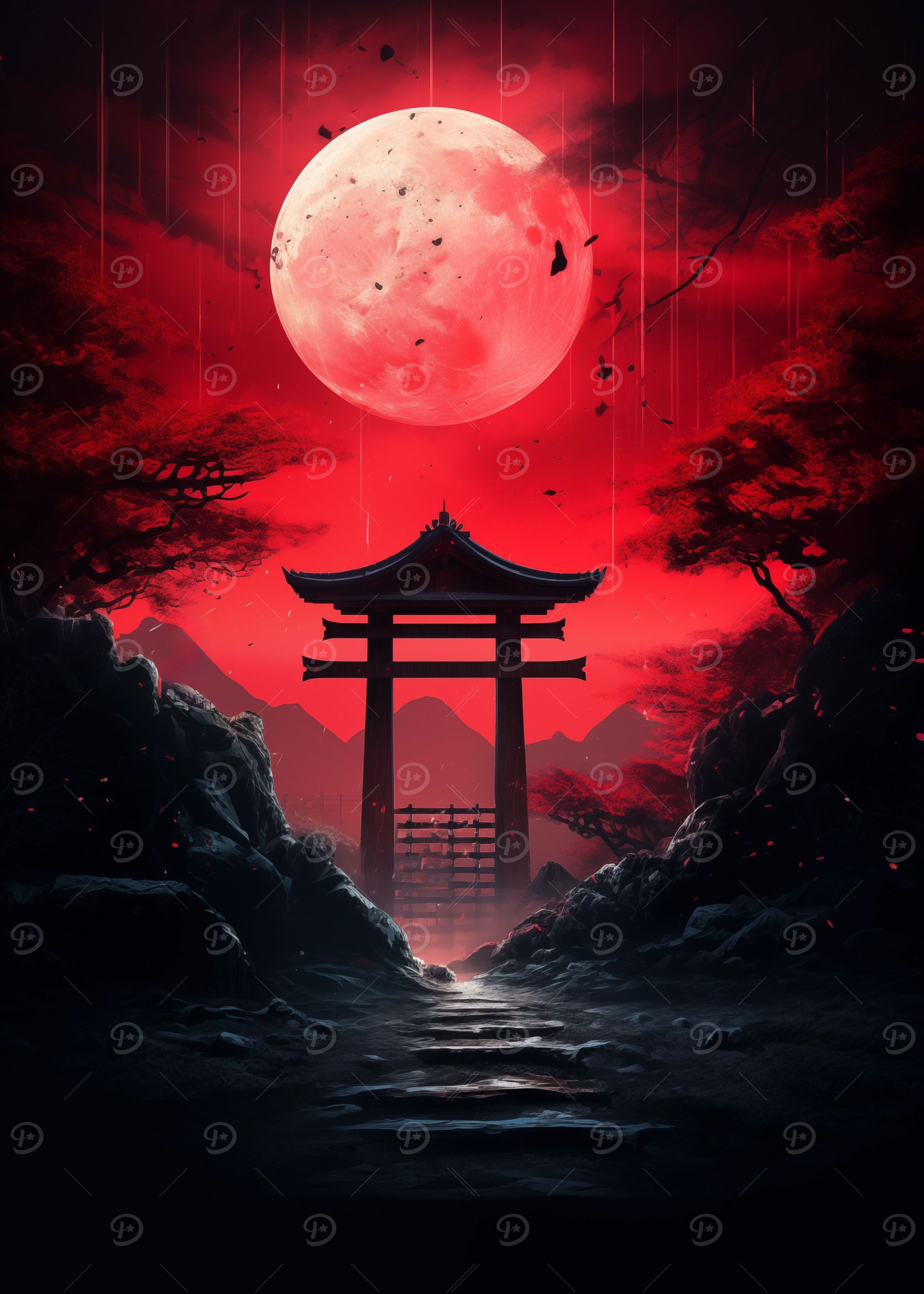 Japanese Tori Gate + Moon