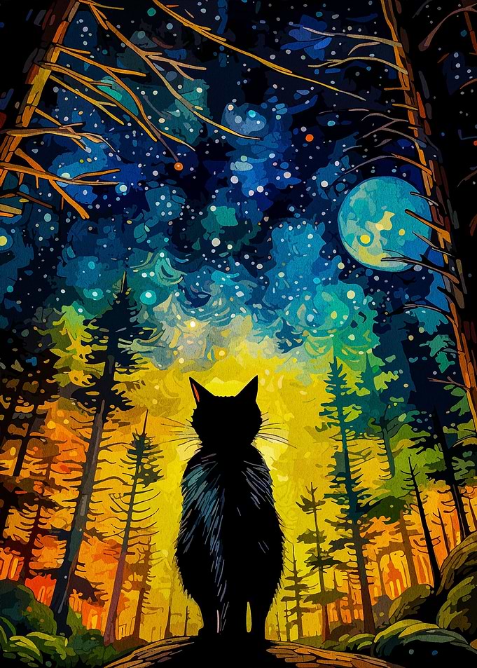 cat mon night animal