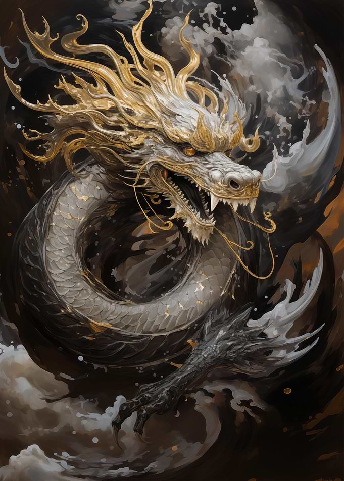 Chinese Dragon Gold Ink