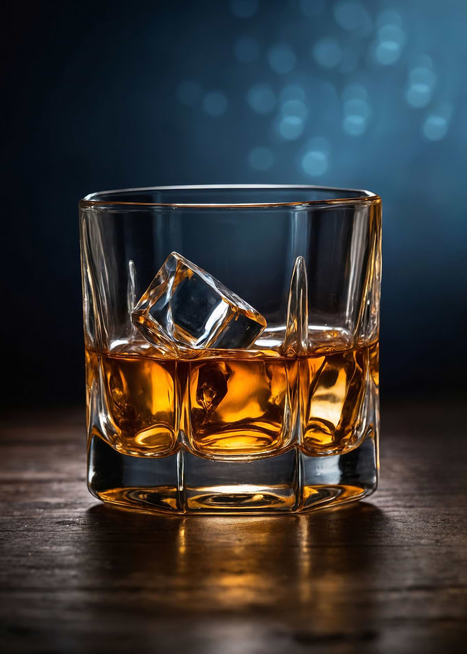 Glass of Whisky Over Blue