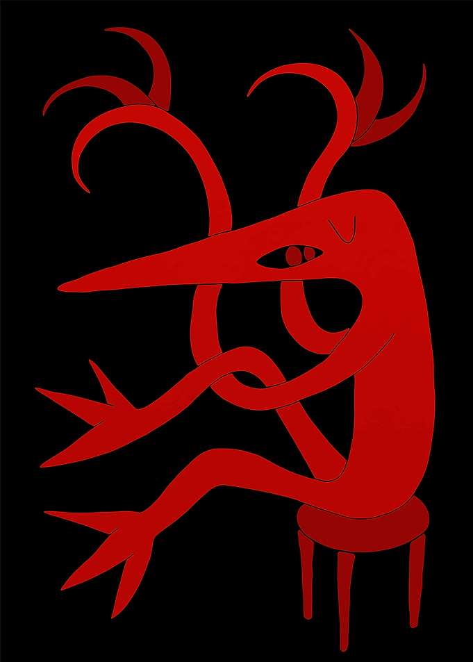 Little red character being