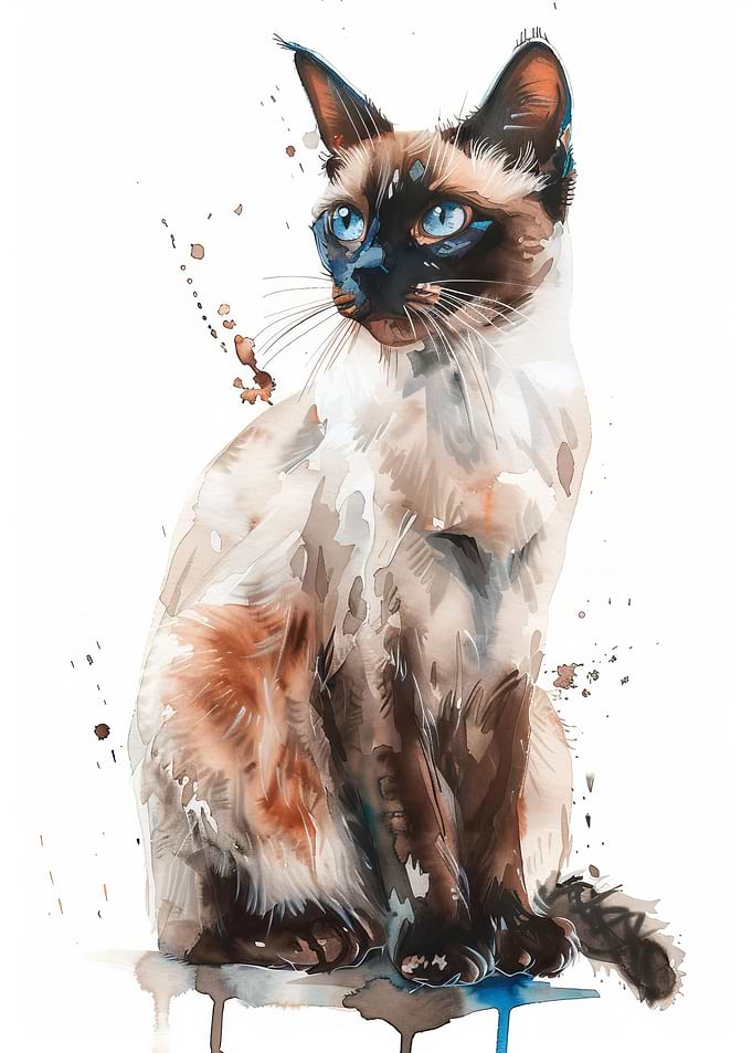 Balinese Cat Watercolor