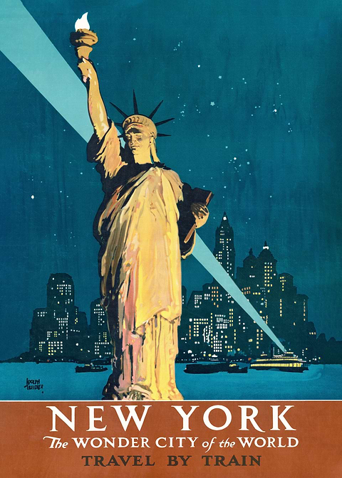 New York By Train — vintage poster restored on metal