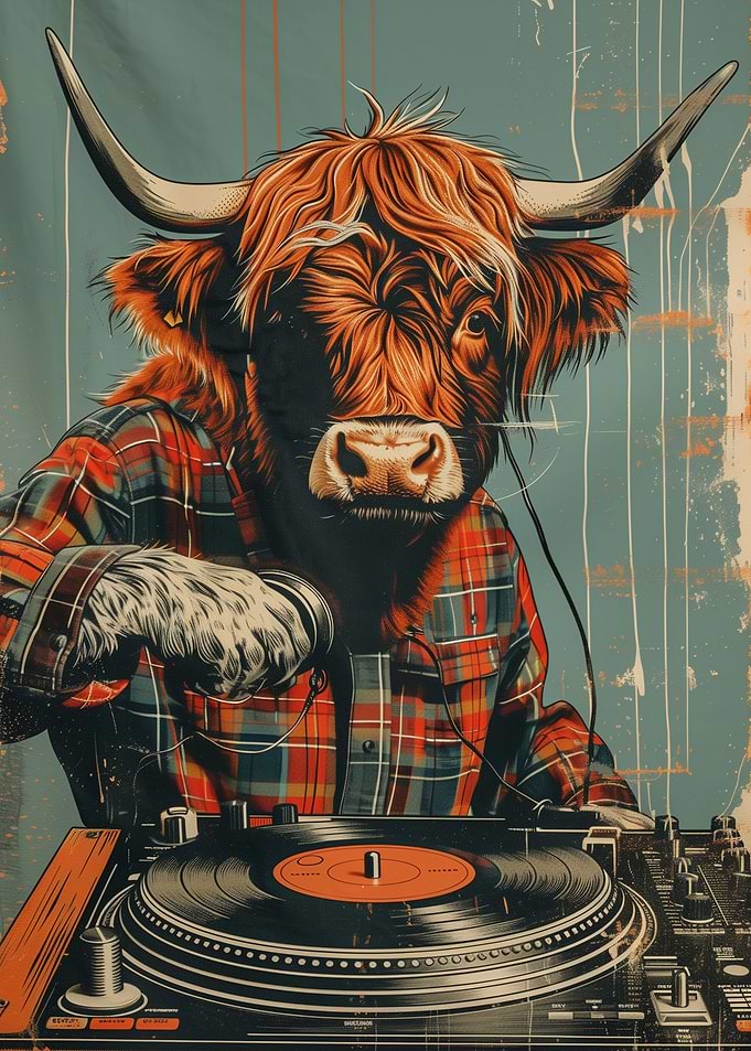 Highland Cow Disk Jockey