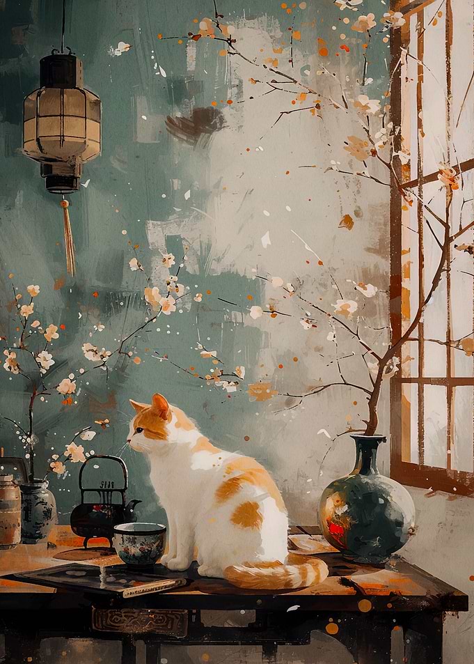 cat landscape vintage