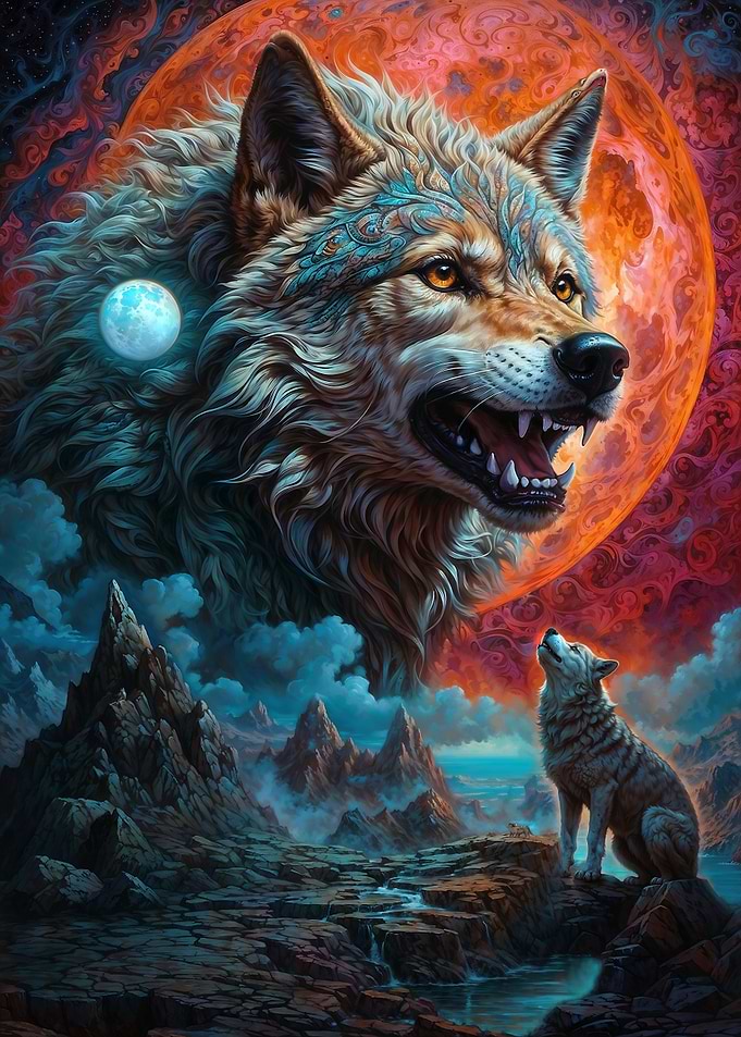 Full Moon Lone Wolf Snarls