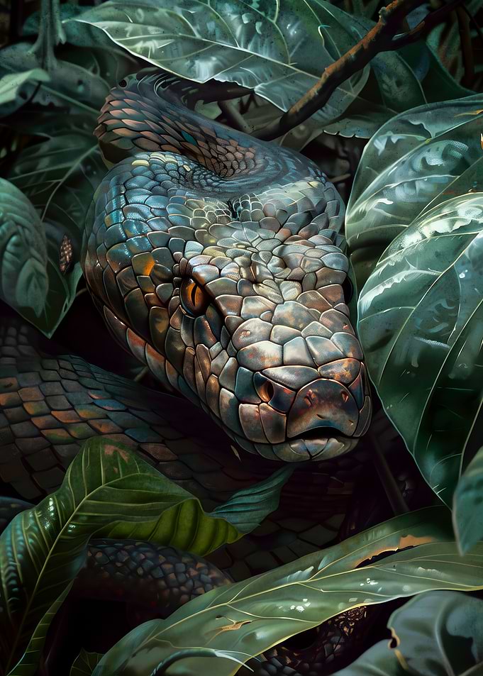Snake behind the leaves