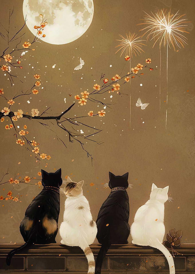 cat moon night