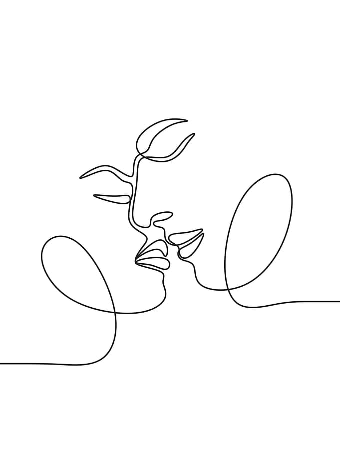 Couples kissing line art
