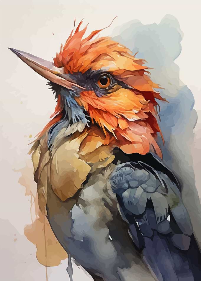 Bird Head Watercolor Art