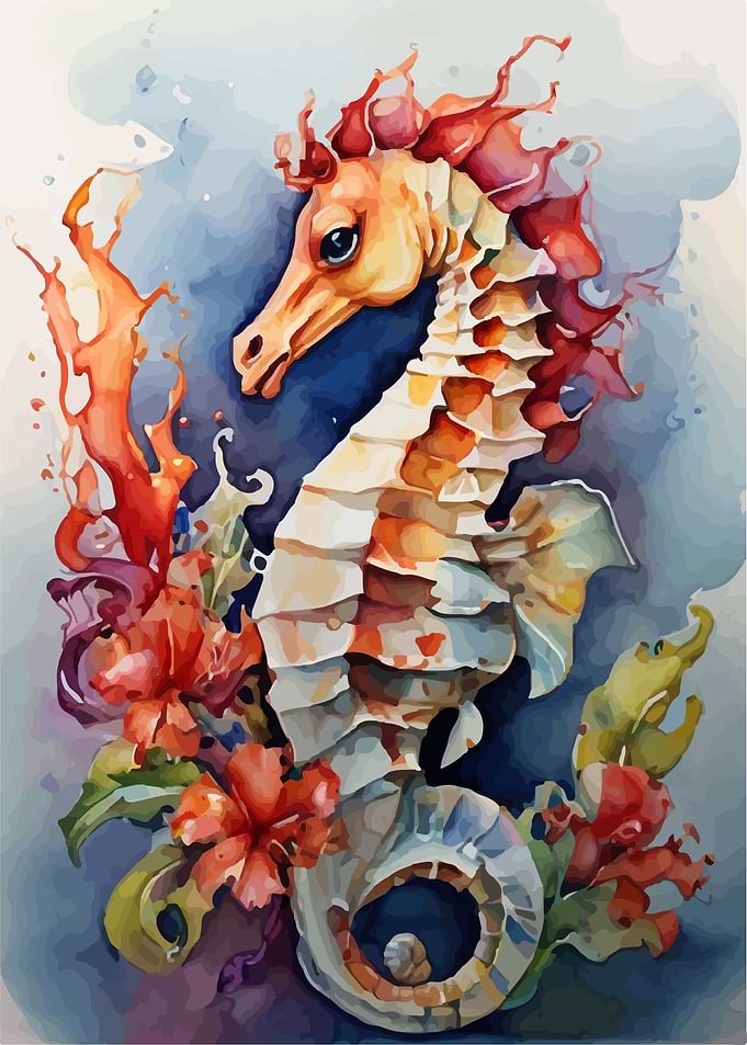 Watercolor seahorse