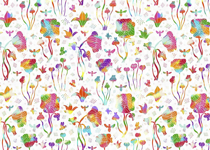 Colorful Flowers and Bees