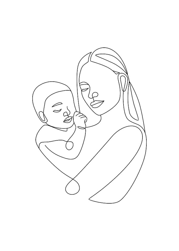 Mom and Daughter line art