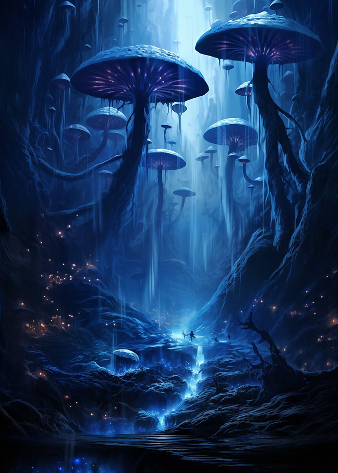 Forest of magic mushrooms
