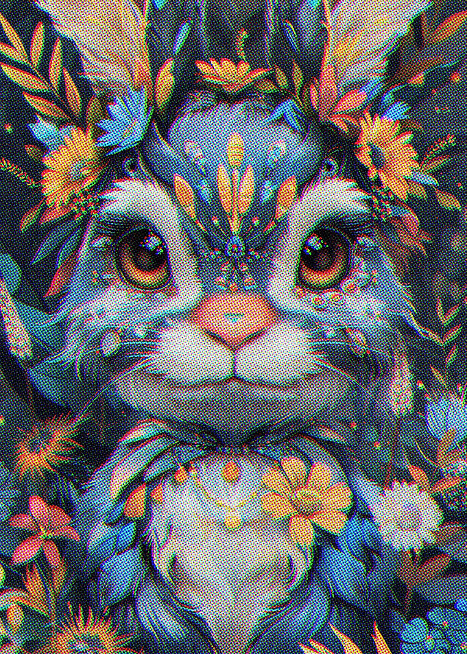 Abstract Paint Blue Bunny