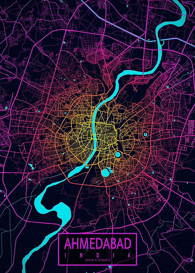 Ahmedabad City Map Neon