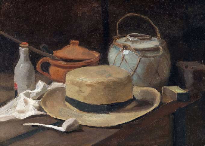 Still life with straw hat