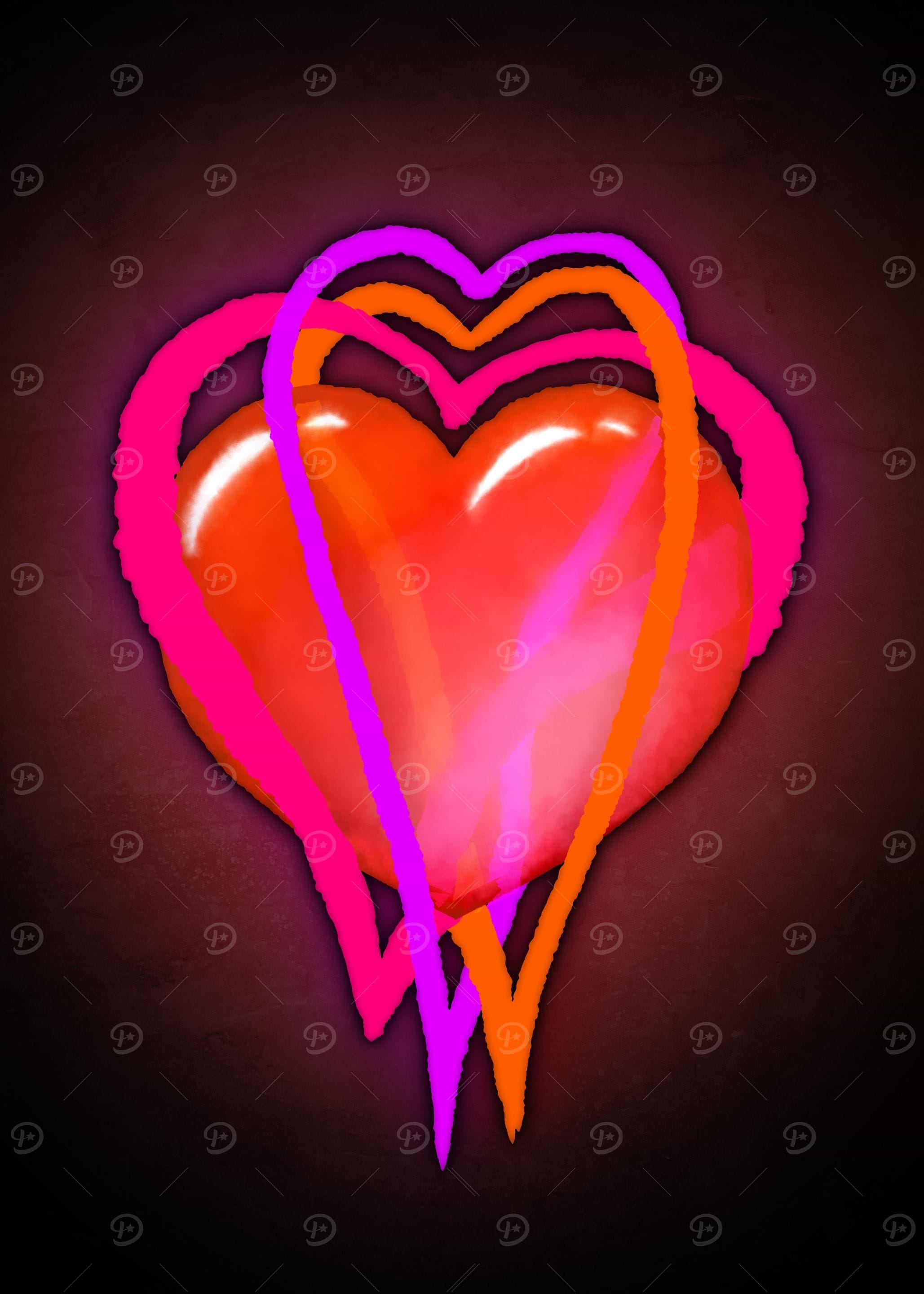 Glowing Watercolor Hearts