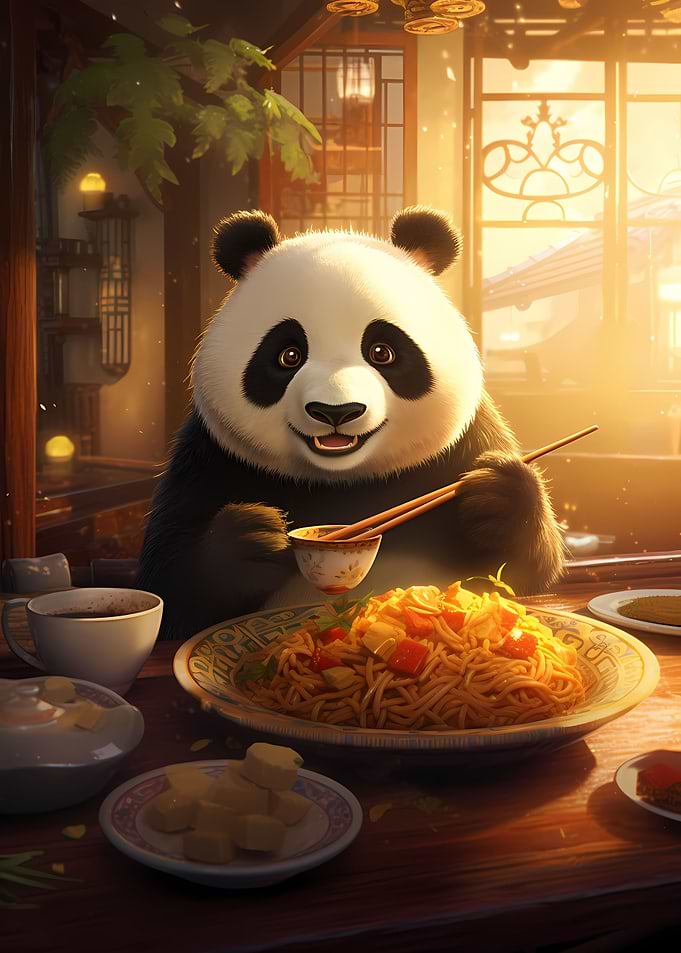 Panda eating Noodles