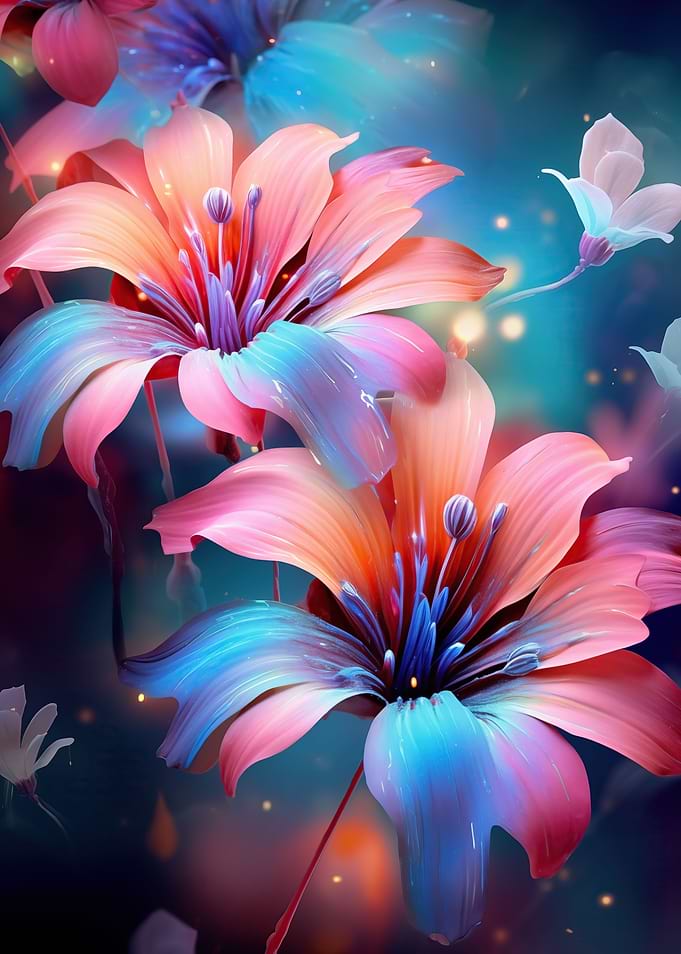 Orange Pink Blue Flowers