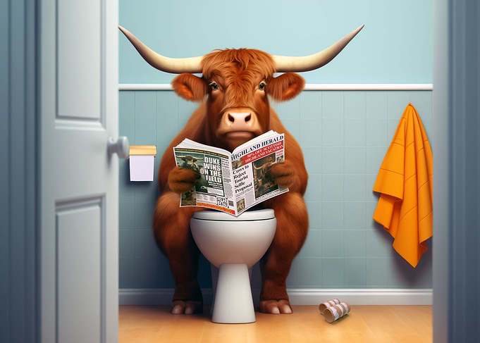 Highland Cow on the Toilet