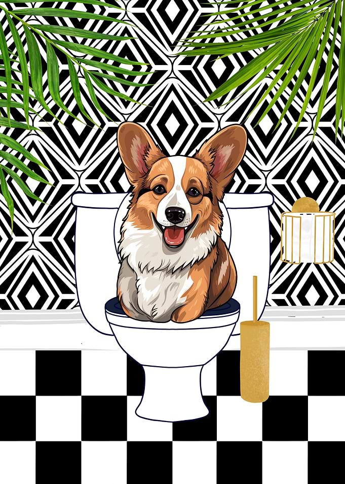 Corgi on a toilet