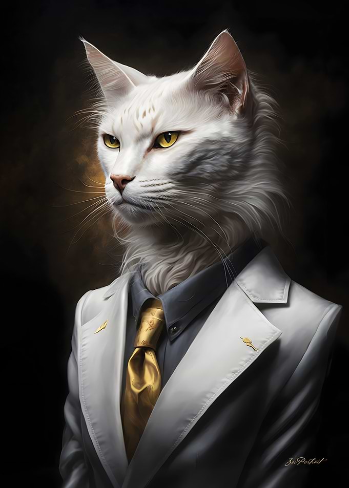 White Angora Cat Portrait