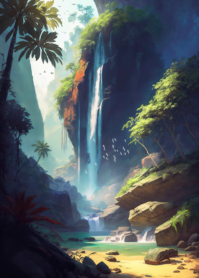 Tropical Waterfall Birds