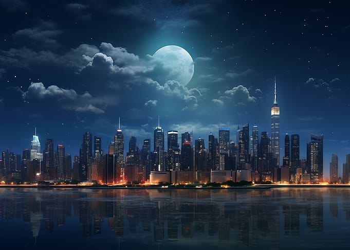 Full Moon Cityscape Night