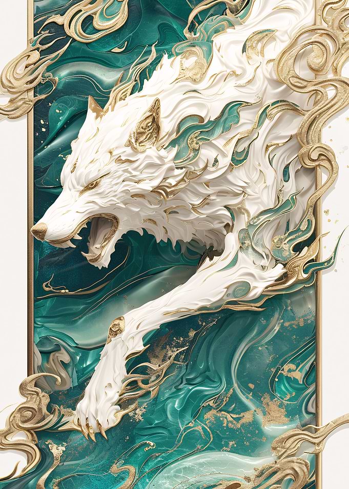 white wolf kintsugi art