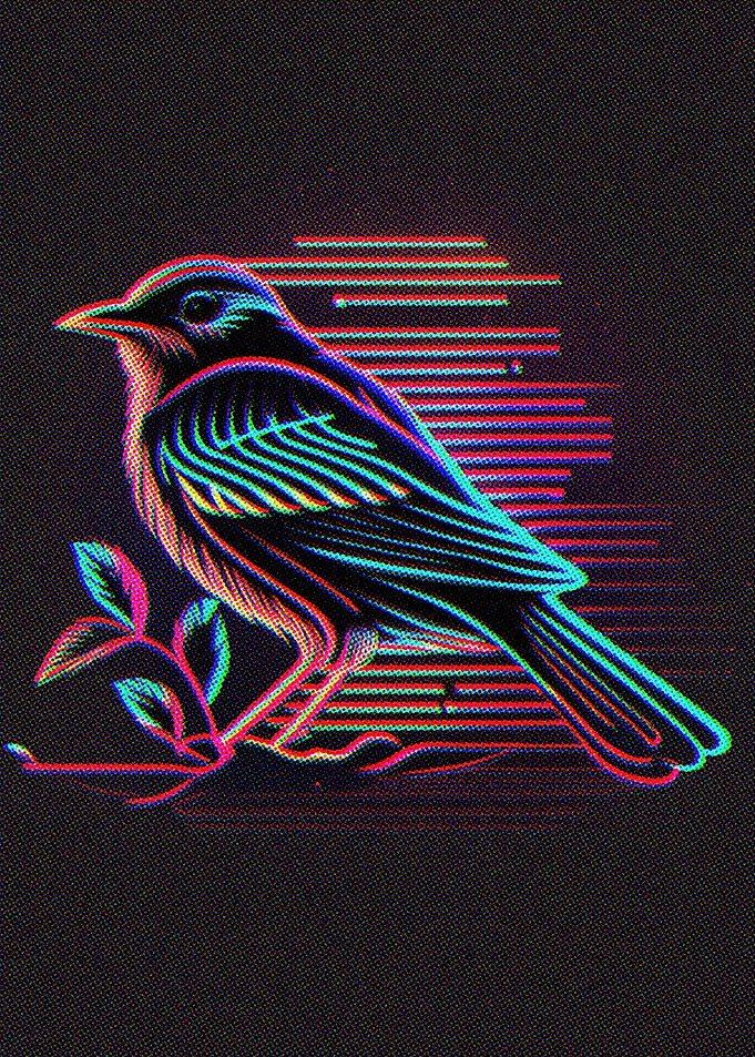 Line Art Neon Bird