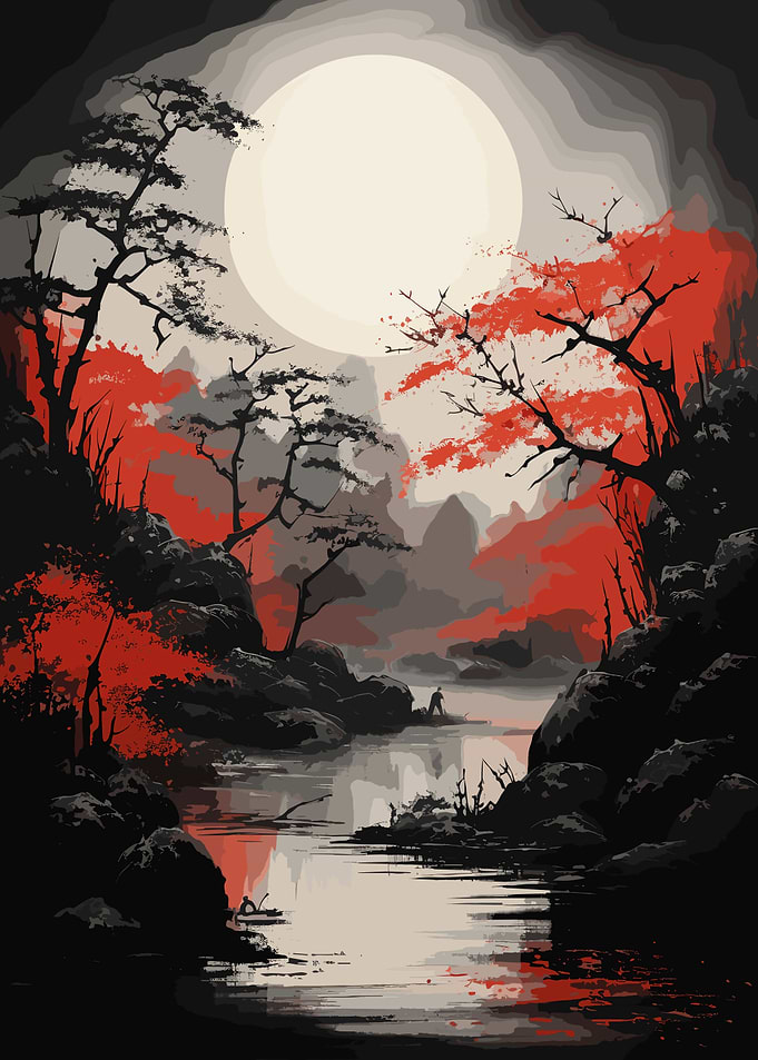 Dark Asian Landscape Art
