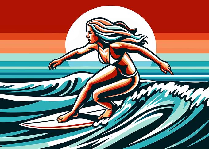 Surfing girl wpap pop art