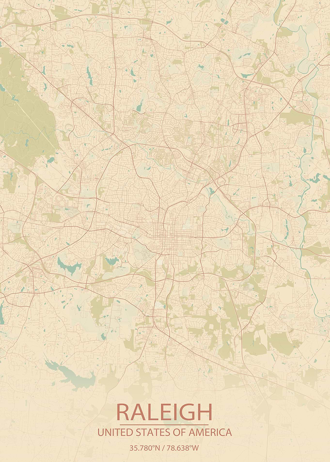 Raleigh NC USA Vintage Map