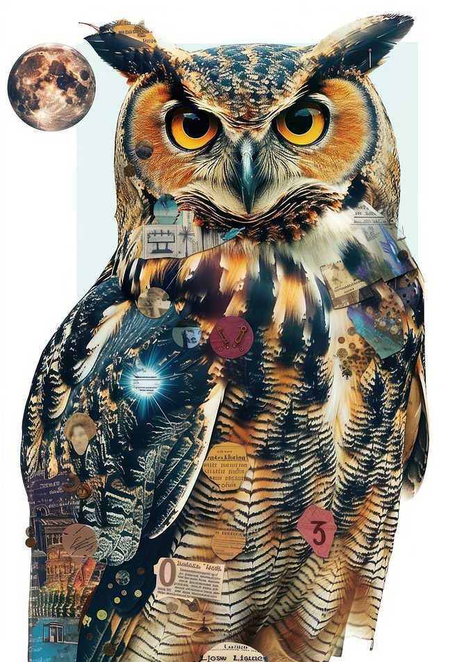 surreal owl collage